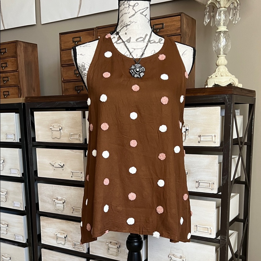 NEW Blu Pepper Brown Pink 3D Polka Dot Women's Halter Tank Top